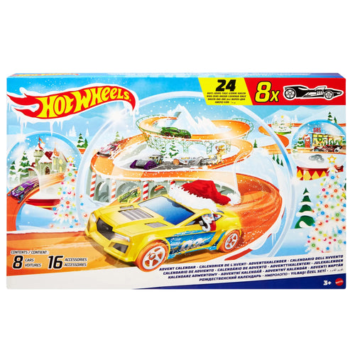 Hot Wheels Advent Calendar, 8 Hot Wheels Toy Cars and 16 Accessories